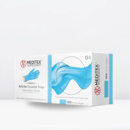 Meditex Nitrile Exam Gloves, 4 mil Palm, Latex Free, Powder-Free, Ice Blue, 100 Pk, Size XL XL